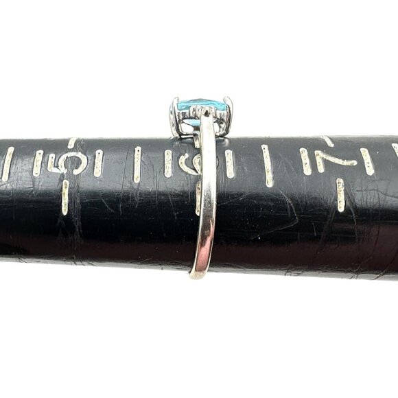 Vintage Womens Ring 10k White Gold Blue Topaz Diamond Size 6 Ring 1.2 grams - Picture 5 of 6